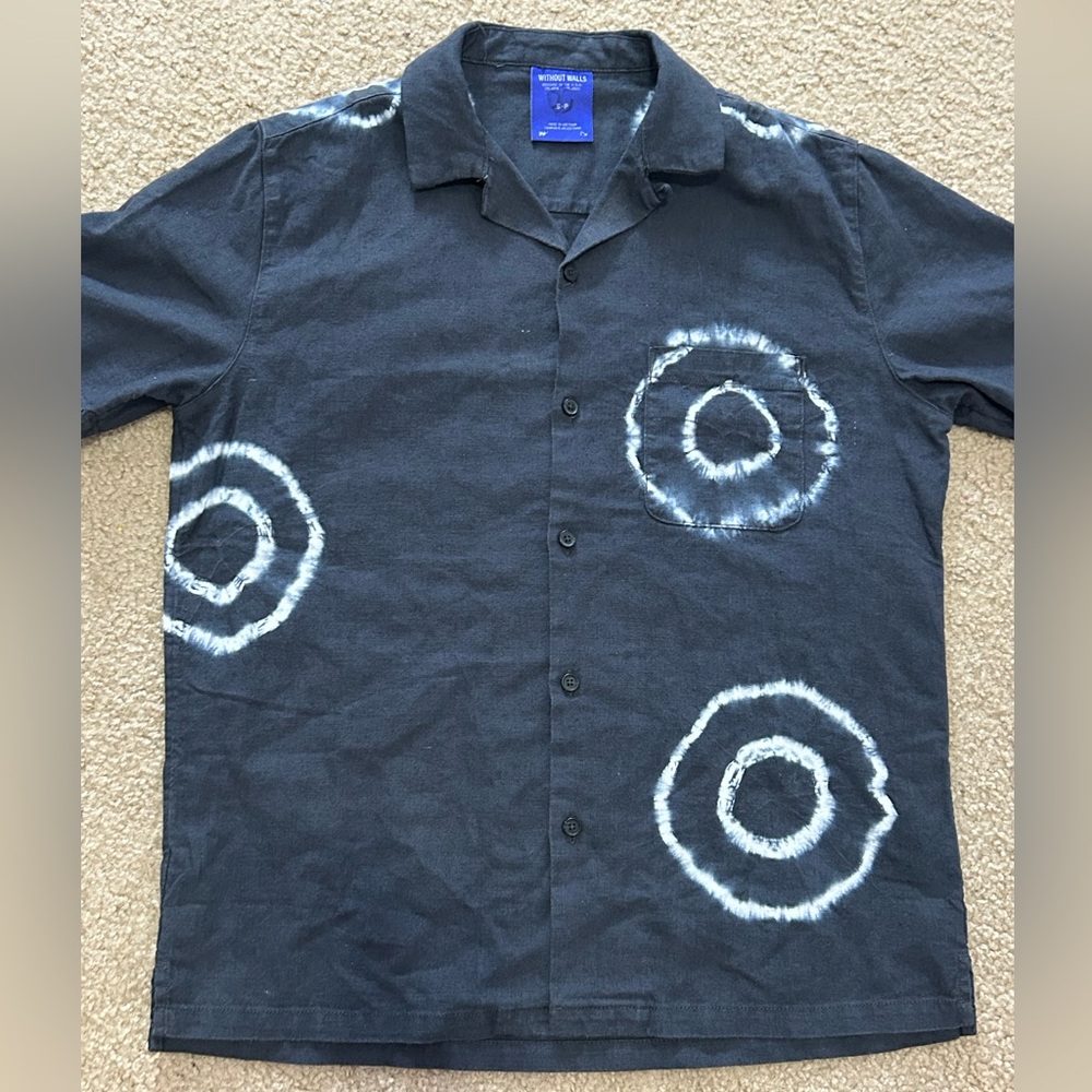 Without Walls Men’s Small Linen Blend Button Up Collared Shirt